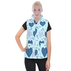 Hearts Pattern Paper Wallpaper Blue Background Women s Button Up Vest by Wegoenart