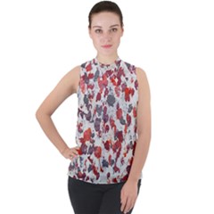 Abstract Random Painted Texture Mock Neck Chiffon Sleeveless Top by dflcprintsclothing