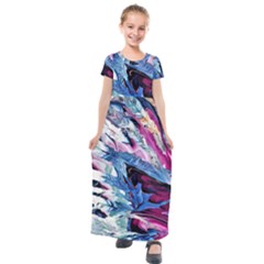Feathers Kids  Short Sleeve Maxi Dress by kaleidomarblingart