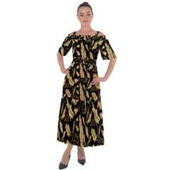 Natura Premium Golden Leaves Shoulder Straps Boho Maxi Dress  by ConteMonfrey