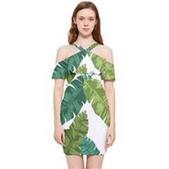 Banana Leaves Tropical Shoulder Frill Bodycon Summer Dress by ConteMonfrey
