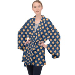 Oh Canada - Maple Leaves Long Sleeve Velvet Kimono  by ConteMonfrey