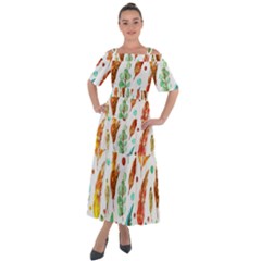 Watercolor Nature Glimpse  Shoulder Straps Boho Maxi Dress 