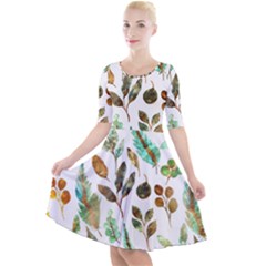 Leaves And Feathers - Nature Glimpse Quarter Sleeve A-line Dress by ConteMonfrey
