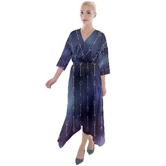 Trident On Blue Ocean  Quarter Sleeve Wrap Front Maxi Dress by ConteMonfrey