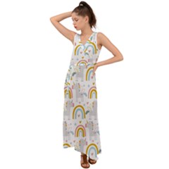 Unicorns, Hearts And Rainbows V-neck Chiffon Maxi Dress by ConteMonfrey