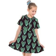 Watercolor Seaweed Black Kids  Short Sleeve Shirt Dress by ConteMonfrey