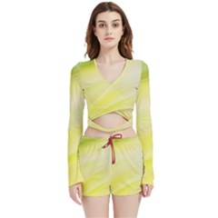 Gradient Green Yellow Velvet Wrap Crop Top And Shorts Set by ConteMonfrey