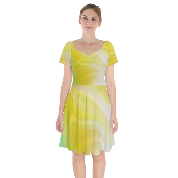 Gradient green yellow Short Sleeve Bardot Dress