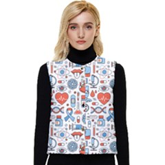 Medical Icons Square Seamless Pattern Women s Short Button Up Puffer Vest by Jancukart