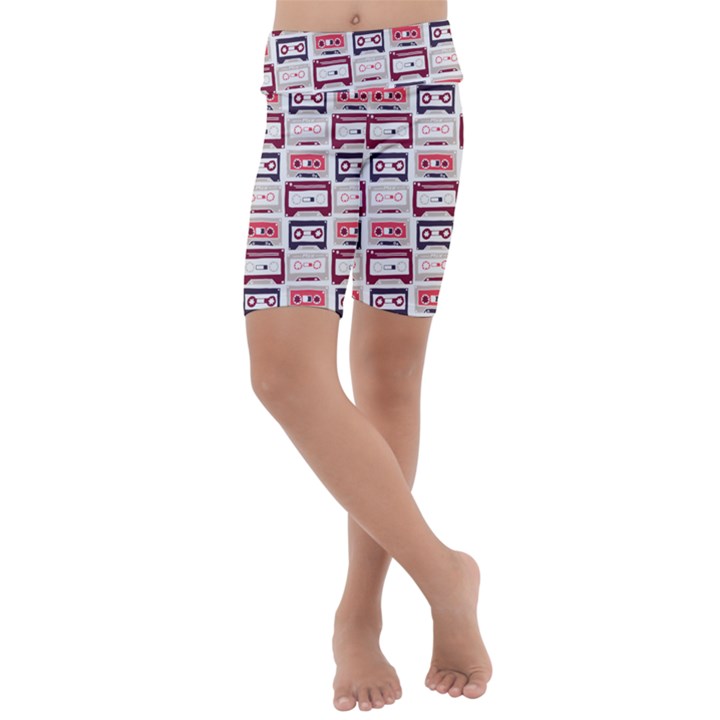 Cassettes Seamless Pattern Kids  Lightweight Velour Cropped Yoga Leggings
