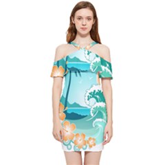 Paradise Heaven Holiday Beach Orange Ocean Shoulder Frill Bodycon Summer Dress by Jancukart