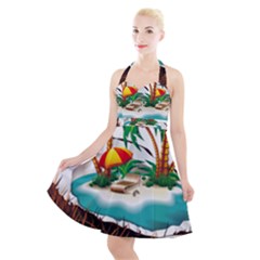 Coconut And Holiday Beach Food Halter Party Swing Dress  by Jancukart