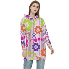 Multicolored Floral Wallpaper Pattern Background Texture Surface Women s Long Oversized Pullover Hoodie