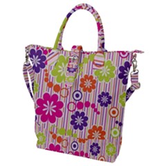 Multicolored Floral Wallpaper Pattern Background Texture Surface Buckle Top Tote Bag by danenraven