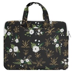 Black And White Floral Textile Digital Art Abstract Pattern Macbook Pro 16  Double Pocket Laptop Bag 