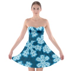 Snowflakes And Star Patterns Blue Frost Strapless Bra Top Dress by artworkshop