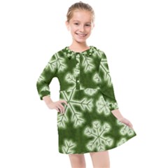 Snowflakes And Star Patterns Green Frost Kids  Quarter Sleeve Shirt Dress by artworkshop