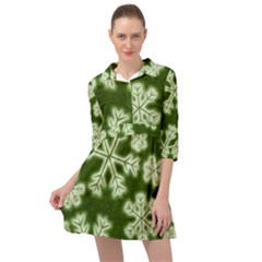 Snowflakes And Star Patterns Green Frost Mini Skater Shirt Dress by artworkshop