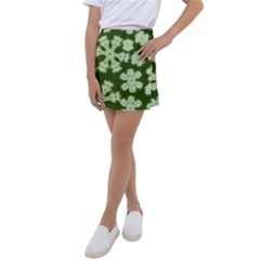Snowflakes And Star Patterns Green Frost Kids  Tennis Skirt by artworkshop