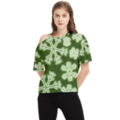 Snowflakes And Star Patterns Green Frost One Shoulder Cut Out Tee by artworkshop