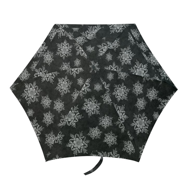 Snowflakes And Star Patterns Grey Snow Mini Folding Umbrellas