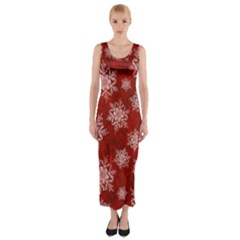 Snowflakes And Star Patternsred Snow Fitted Maxi Dress by artworkshop