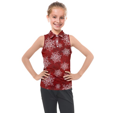 Snowflakes And Star Patternsred Snow Kids  Sleeveless Polo Tee by artworkshop