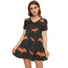 Bat Pattern Tiered Short Sleeve Babydoll Dress by Valentinaart