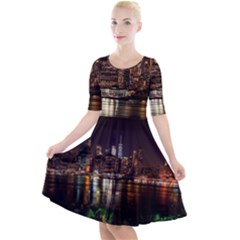 New York City Panorama Urban Hudson River Water Quarter Sleeve A-line Dress by danenraven
