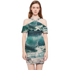 Sea Ocean Waves Seascape Beach Shoulder Frill Bodycon Summer Dress by danenraven