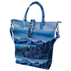 Winter Forest Mountain Snow Nature Alpine Trees Buckle Top Tote Bag by danenraven