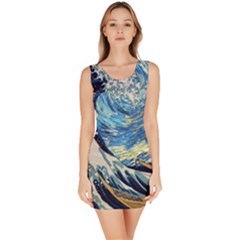 The Great Wave Of Kanagawa Painting Starry Night Vincent Van Gogh Bodycon Dress by danenraven