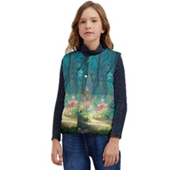 Magical Forest Forest Painting Fantasy Kid s Short Button Up Puffer Vest	 by danenraven