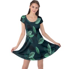 Leaves Pattern Cap Sleeve Dress by artworkshop