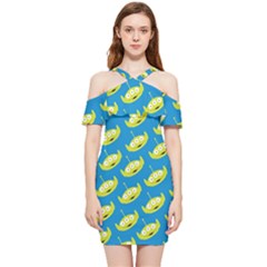 Pattern Aliens Shoulder Frill Bodycon Summer Dress by artworkshop
