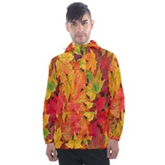Autumn Background Maple Leaves Men s Front Pocket Pullover Windbreaker by artworkshop