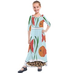 Fishbowl Fish Goldfish Water Kids  Quarter Sleeve Maxi Dress by artworkshop