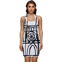 Gold Foil Notre Dame Sleeveless Wide Square Neckline Ruched Bodycon Dress by artworkshop