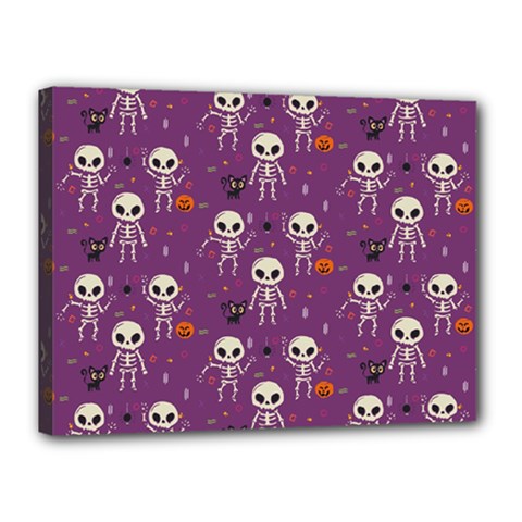 Background Halloween Pattern Pumpkin Skeleton Bat Canvas 16  X 12  (stretched) by Ravend