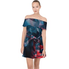Art Polygon Geometric Design Pattern Colorful Off Shoulder Chiffon Dress by Ravend