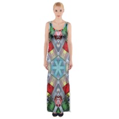 Geometric Symmetrical Symmetry Data Futuristic Thigh Split Maxi Dress
