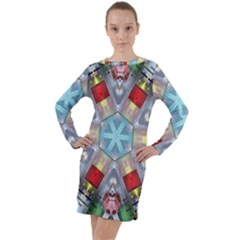 Geometric Symmetrical Symmetry Data Futuristic Long Sleeve Hoodie Dress by Ravend