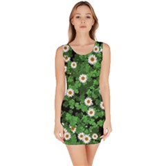 Daisies Clovers Lawn Digital Drawing Background Bodycon Dress