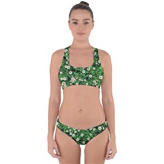 Daisies Clovers Lawn Digital Drawing Background Cross Back Hipster Bikini Set