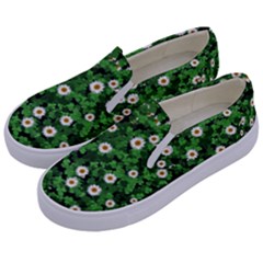 Daisies Clovers Lawn Digital Drawing Background Kids  Canvas Slip Ons