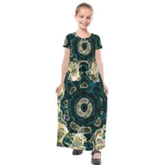 Fractal Glowing Kaleidoscope Wallpaper Art Design Kids  Short Sleeve Maxi Dress by Ravend