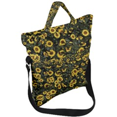 Sunflowers Yellow Flowers Flowers Digital Drawing Fold Over Handle Tote Bag