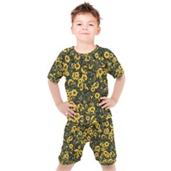Sunflowers Yellow Flowers Flowers Digital Drawing Kids  Tee And Shorts Set by Ravend
