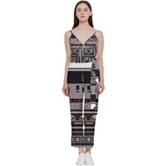 Cassette Recorder 80s Music Stereo V-neck Spaghetti Strap Tie Front Jumpsuit by Pakemis